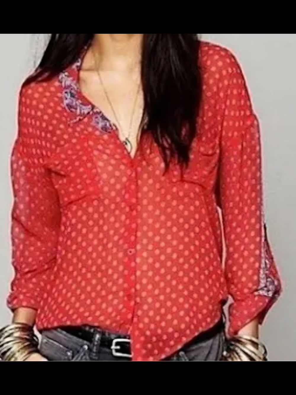 Free People Red Polka Dot Button-Up Blouse